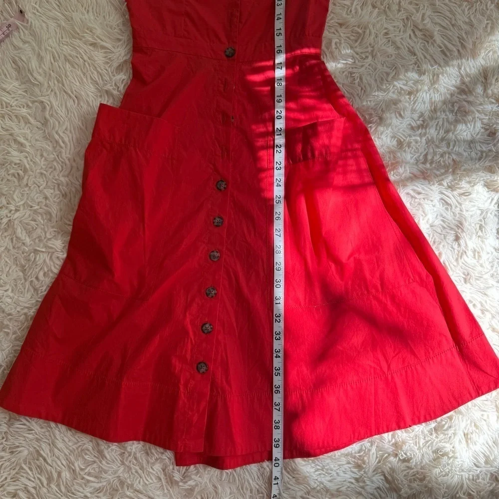 Saloni Red Zoey midi Dress button up back cut our v neck sleeveless SZ 0 cotton